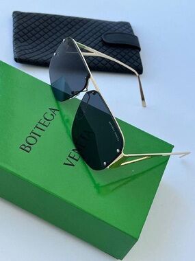 Bottega Veneta Gold Metal Frame with Black Lenses Women's Sunglasses